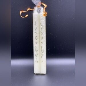 Vintage Ivory Decorative Taper Candles Set‎ of 2 Scroll Cutout Design New